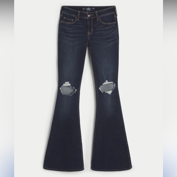 Hollister Brand New LOW-RISE DISTRESSED DARK WASH FLARE JEANS - Picture 12 of 15